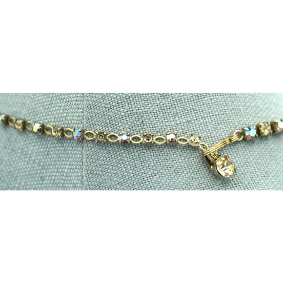 Vintage Sherman Rhinestone Necklace Aurora Borealis and Clear Signed Jewelry - Picture 3 of 10